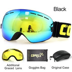 COPOZZ Ski Goggles with Case & Yellow Lens UV400 Anti-fog Spherical Ski Glasses Skiing Men Women Snow Goggles + Lens + Box Set