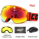 COPOZZ Ski Goggles with Case & Yellow Lens UV400 Anti-fog Spherical Ski Glasses Skiing Men Women Snow Goggles + Lens + Box Set