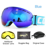 COPOZZ Ski Goggles with Case & Yellow Lens UV400 Anti-fog Spherical Ski Glasses Skiing Men Women Snow Goggles + Lens + Box Set