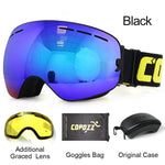 COPOZZ Ski Goggles with Case & Yellow Lens UV400 Anti-fog Spherical Ski Glasses Skiing Men Women Snow Goggles + Lens + Box Set