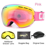 COPOZZ Ski Goggles with Case & Yellow Lens UV400 Anti-fog Spherical Ski Glasses Skiing Men Women Snow Goggles + Lens + Box Set