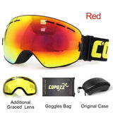 COPOZZ Ski Goggles with Case & Yellow Lens UV400 Anti-fog Spherical Ski Glasses Skiing Men Women Snow Goggles + Lens + Box Set