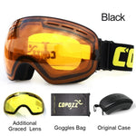 COPOZZ Ski Goggles with Case & Yellow Lens UV400 Anti-fog Spherical Ski Glasses Skiing Men Women Snow Goggles + Lens + Box Set