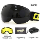 COPOZZ Ski Goggles with Case & Yellow Lens UV400 Anti-fog Spherical Ski Glasses Skiing Men Women Snow Goggles + Lens + Box Set