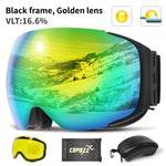 COPOZZ Magnetic Ski Goggles with 2s Quick-Change Lens and Case Set UV400 Protection Anti-Fog Snowboard Ski Glasses for Men Women