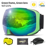 COPOZZ Magnetic Ski Goggles with 2s Quick-Change Lens and Case Set UV400 Protection Anti-Fog Snowboard Ski Glasses for Men Women