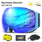 COPOZZ Magnetic Ski Goggles with 2s Quick-Change Lens and Case Set UV400 Protection Anti-Fog Snowboard Ski Glasses for Men Women