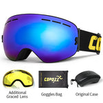 COPOZZ Ski Goggles with Case & Yellow Lens UV400 Anti-fog Spherical Ski Glasses Skiing Men Women Snow Goggles + Lens + Box Set