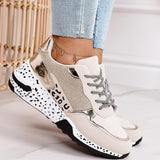 Spring Lace-Up Platform Sports Shoes for Women Breathable Ladies Sneakers Leopard Print Faux Fur Sneakers Women's Casual Shoes