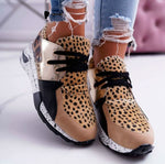 Spring Lace-Up Platform Sports Shoes for Women Breathable Ladies Sneakers Leopard Print Faux Fur Sneakers Women's Casual Shoes