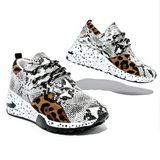 Spring Lace-Up Platform Sports Shoes for Women Breathable Ladies Sneakers Leopard Print Faux Fur Sneakers Women's Casual Shoes